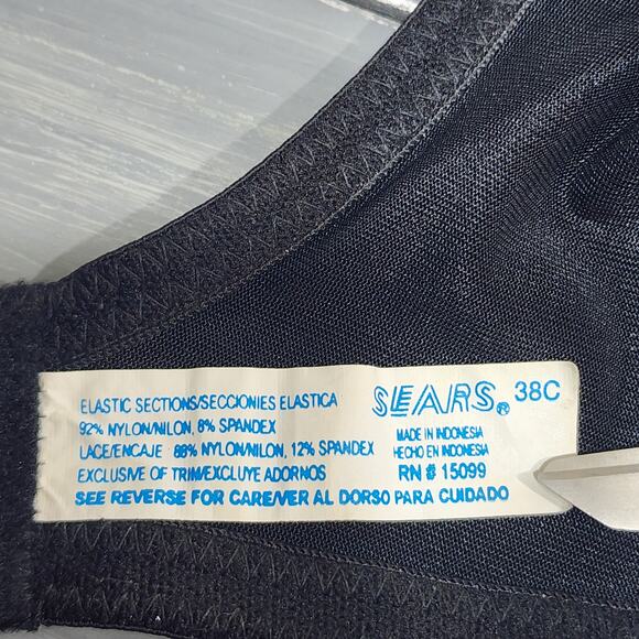 Vintage Sears Bra Underwire Black Floral 38C - Picture 8 of 9
